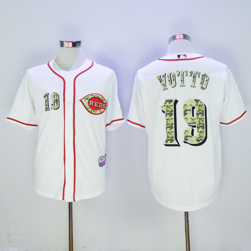Men MLB Cincinnati Reds #19 Votto white Camo Letters jerseys->cincinnati reds->MLB Jersey